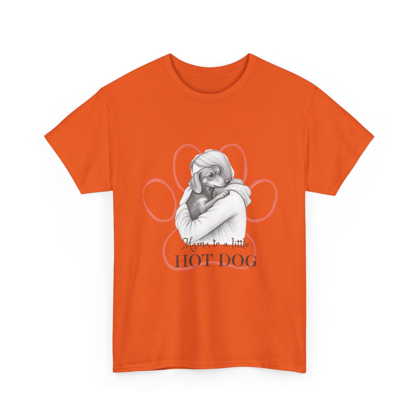 T‑Shirt — Retro Mom Dog Illustration with “MAMA to a Little HOT DOG” Text