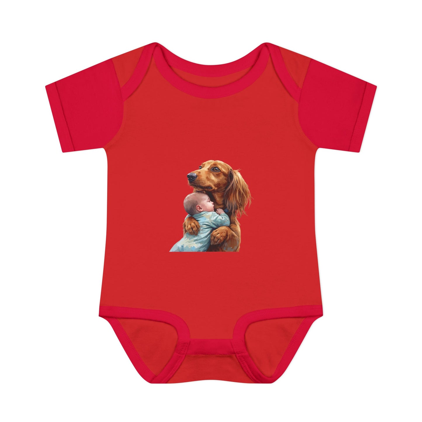 Baby Bodysuit with Dachshund Holding Newborn – Cute Infant Onesie Gift