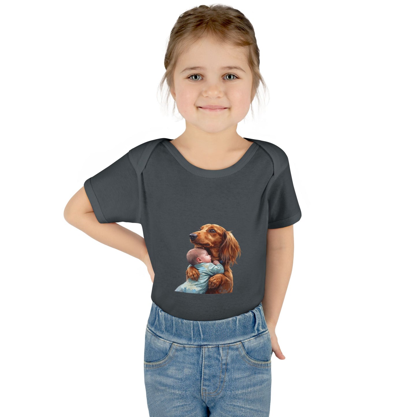 Baby Bodysuit with Dachshund Holding Newborn – Cute Infant Onesie Gift