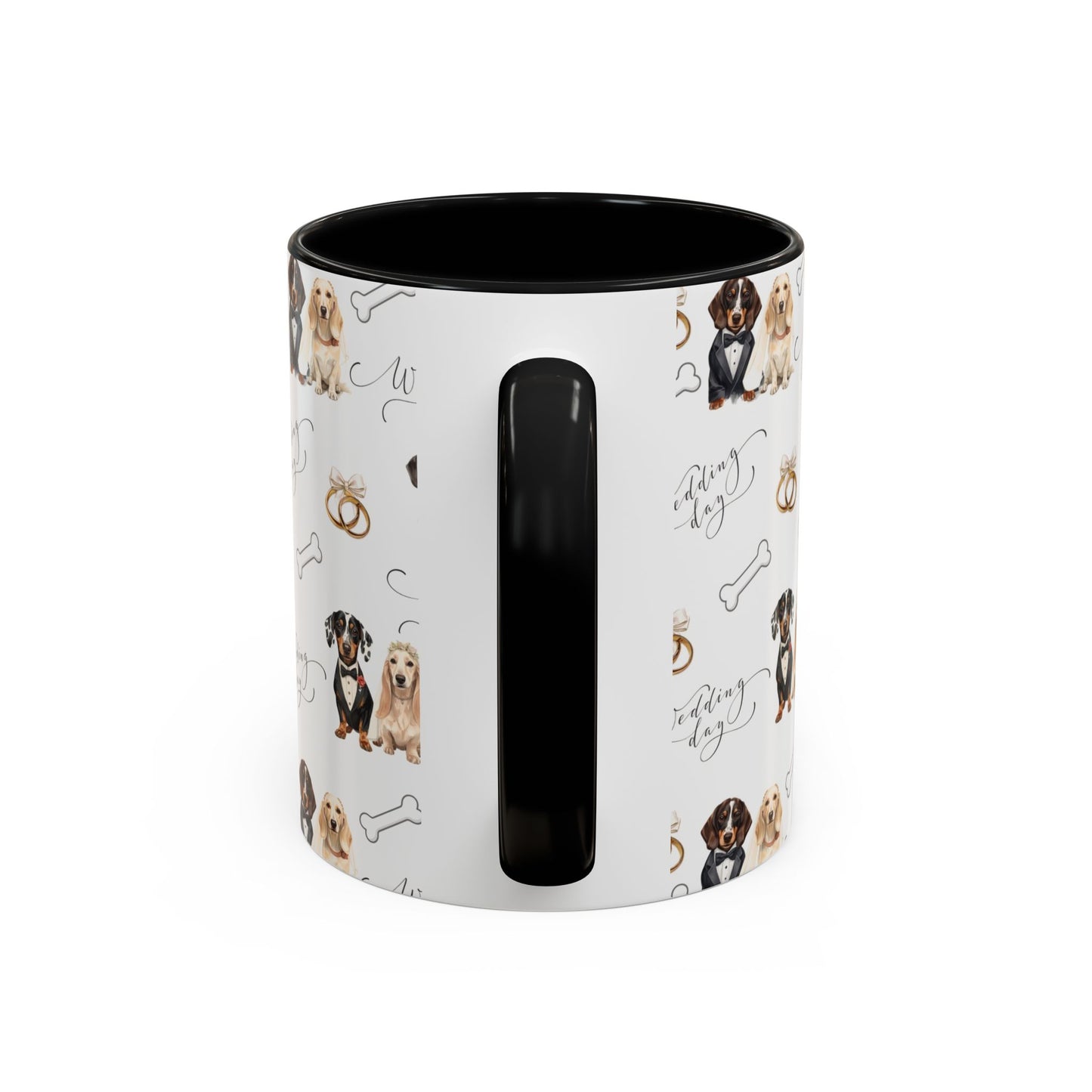 Wedding Dogs Coffee Mug — Cute Dachshund & Golden Retriever Pattern with 'Wedding Day' Accents (11/15oz)