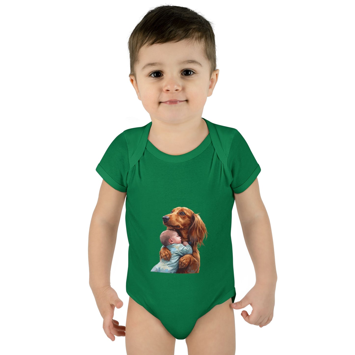 Baby Bodysuit with Dachshund Holding Newborn – Cute Infant Onesie Gift