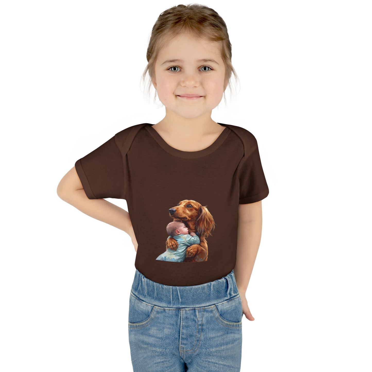 Baby Bodysuit with Dachshund Holding Newborn – Cute Infant Onesie Gift