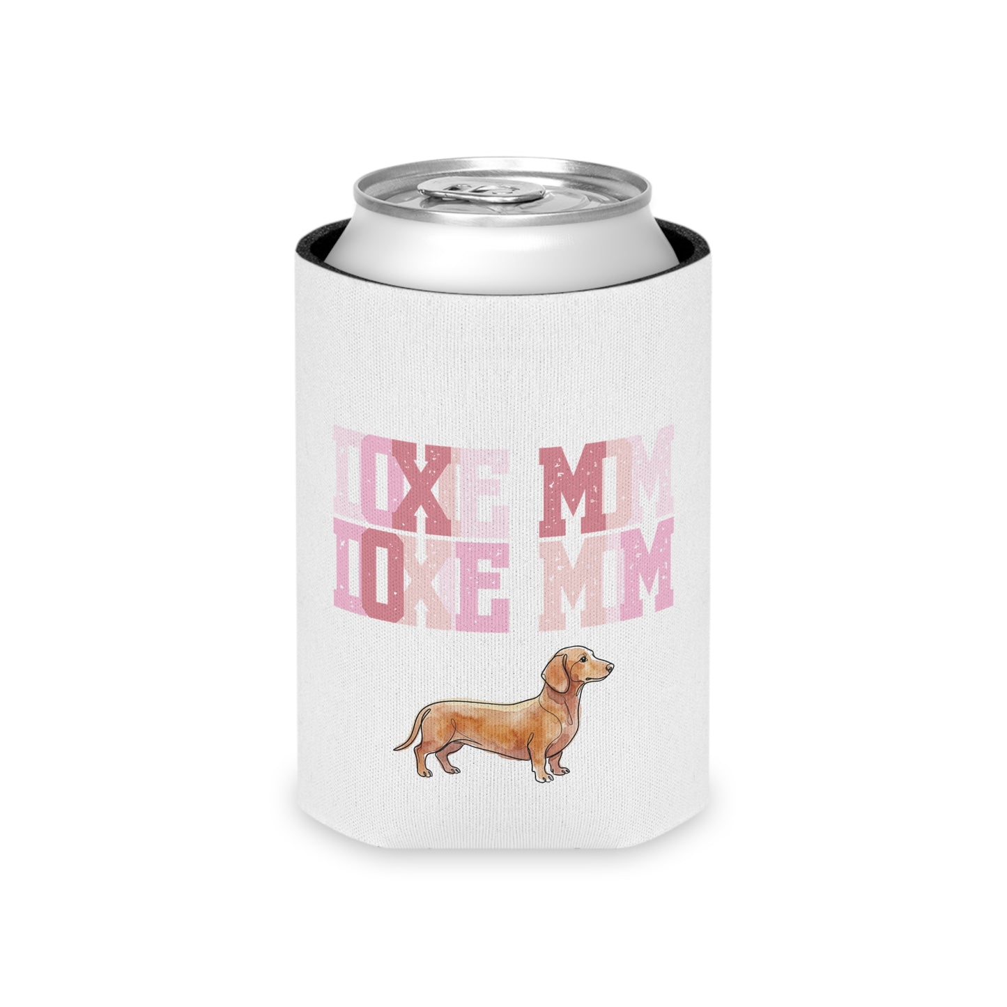 Dachshund Mom Can Cooler – 'Doxie Mom' Pink Watercolor Beer Koozie