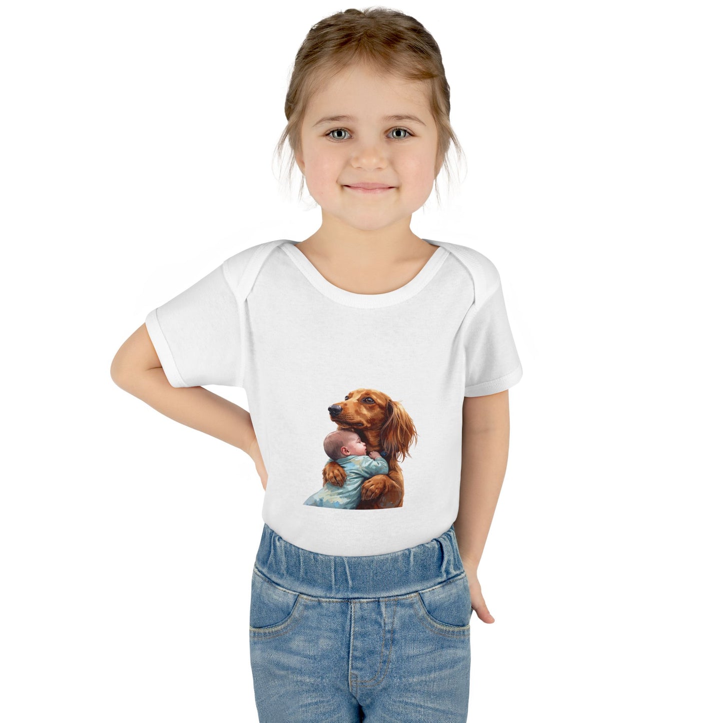 Baby Bodysuit with Dachshund Holding Newborn – Cute Infant Onesie Gift