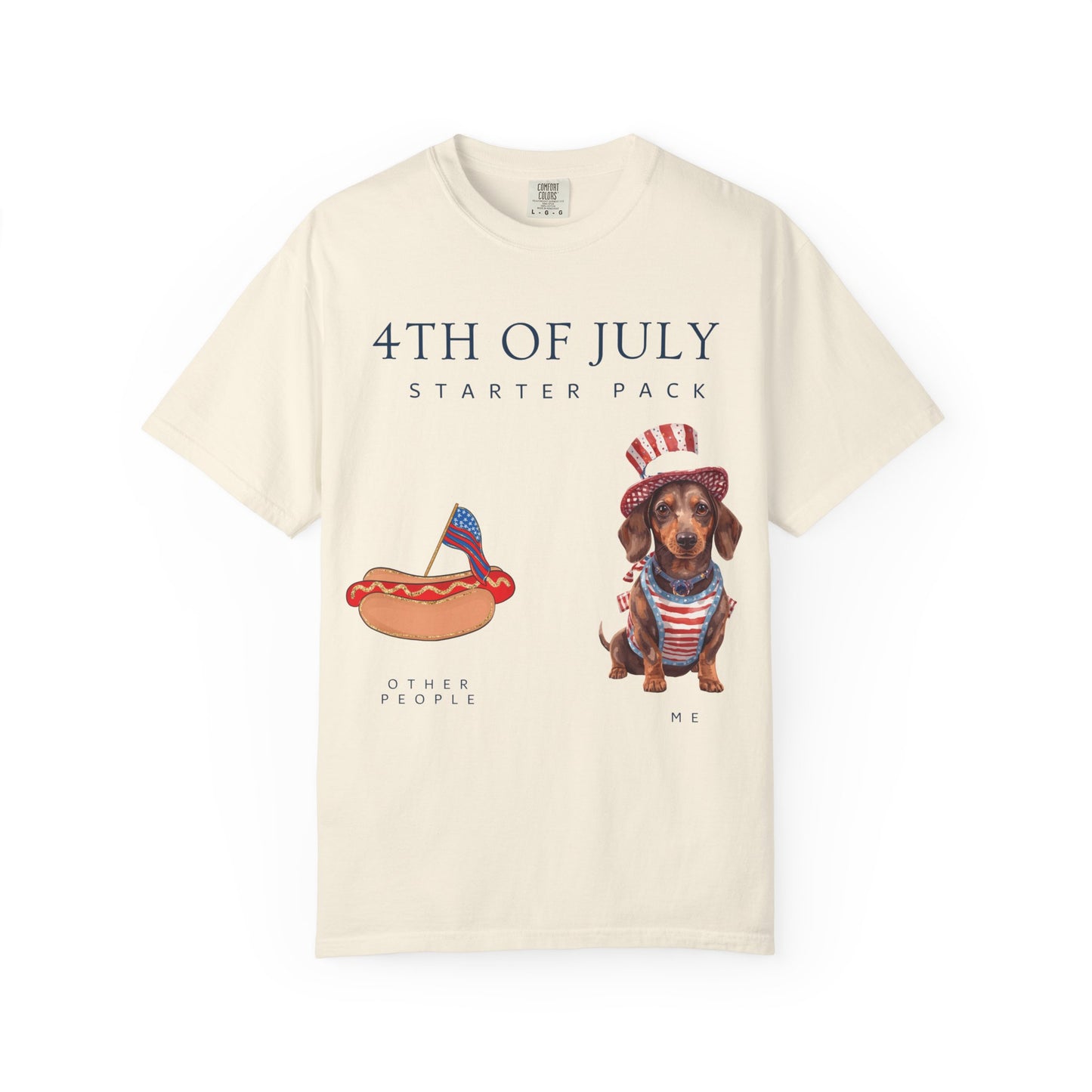 T-Shirt — "4th of July Starter Pack" Patriotic Dachshund Hot Dog Graphic Tee