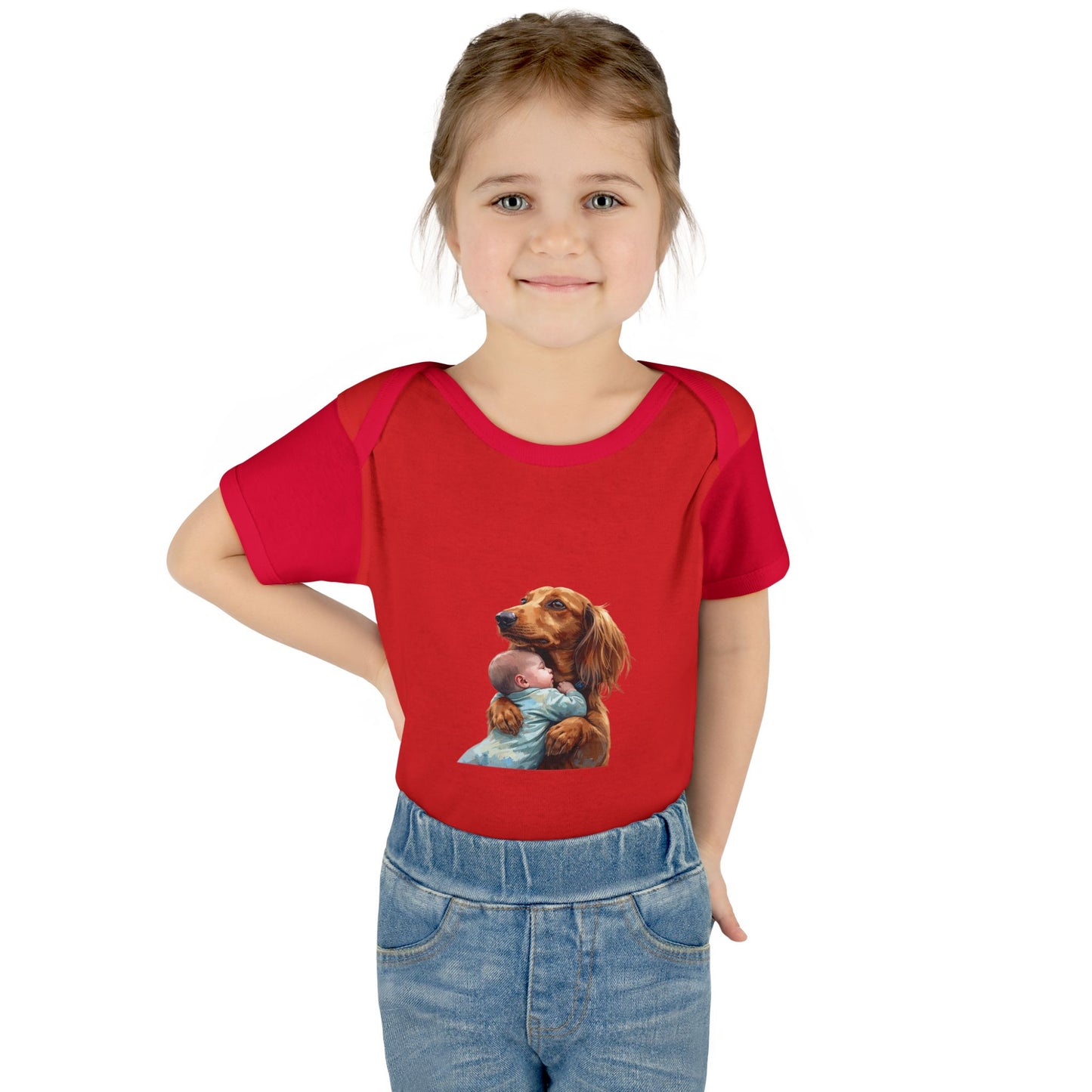 Baby Bodysuit with Dachshund Holding Newborn – Cute Infant Onesie Gift