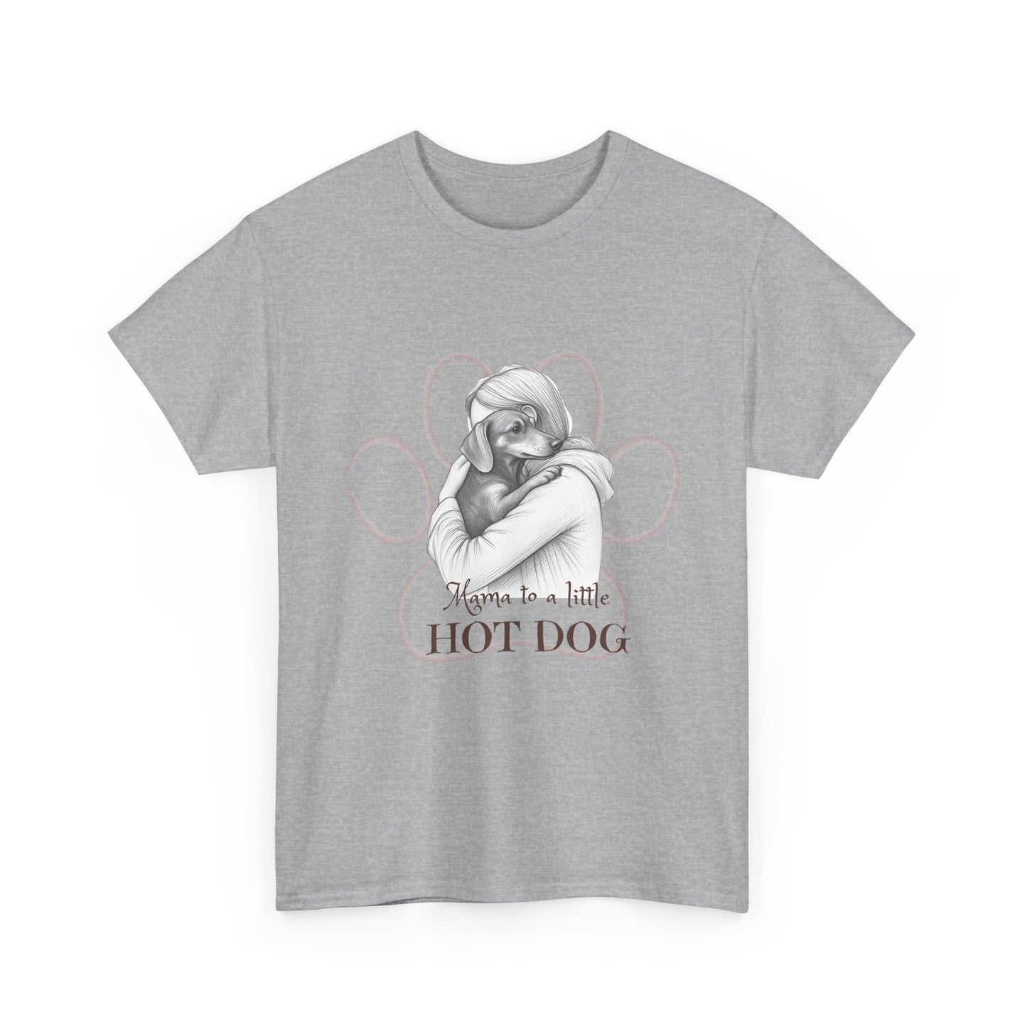 T‑Shirt — Retro Mom Dog Illustration with “MAMA to a Little HOT DOG” Text