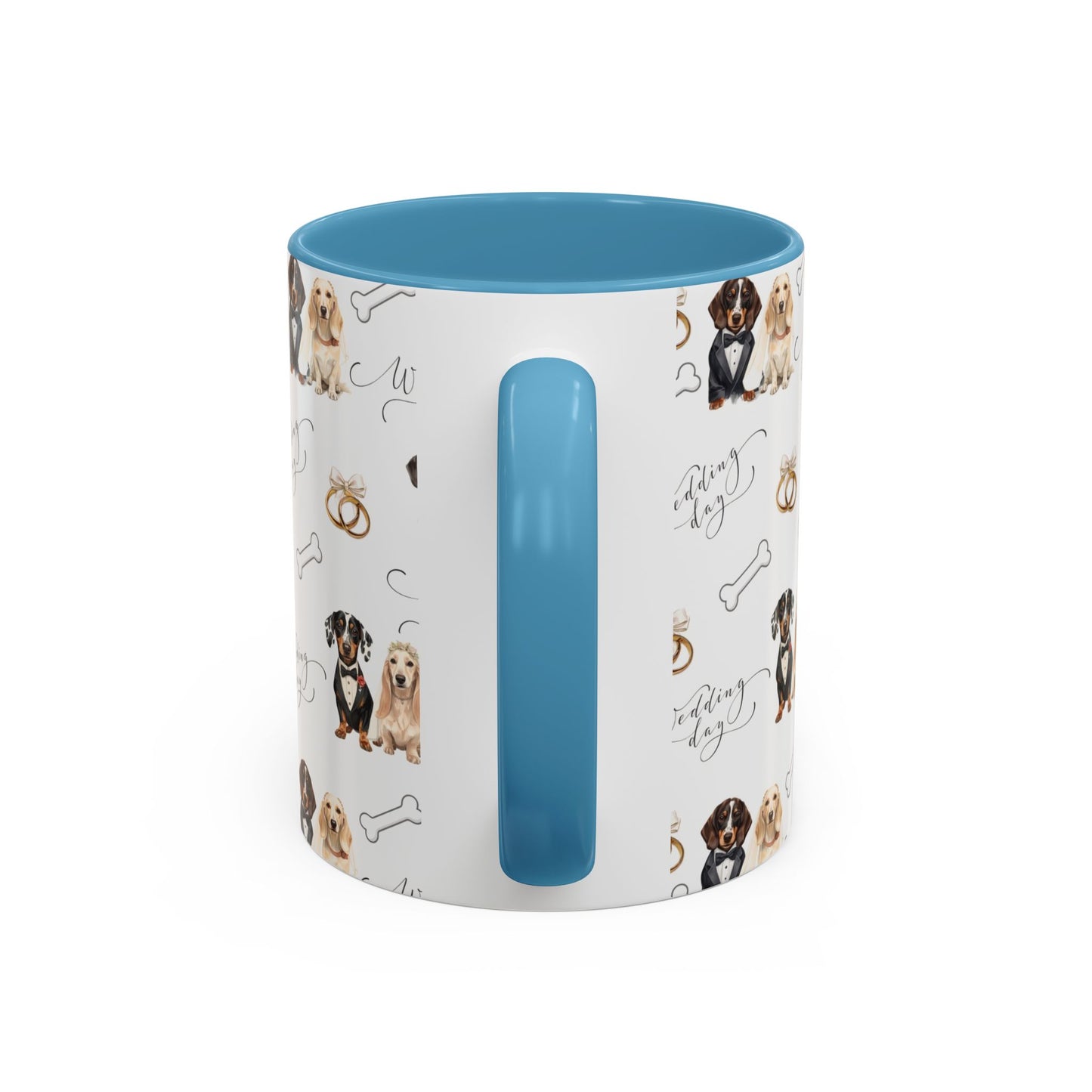 Wedding Dogs Coffee Mug — Cute Dachshund & Golden Retriever Pattern with 'Wedding Day' Accents (11/15oz)