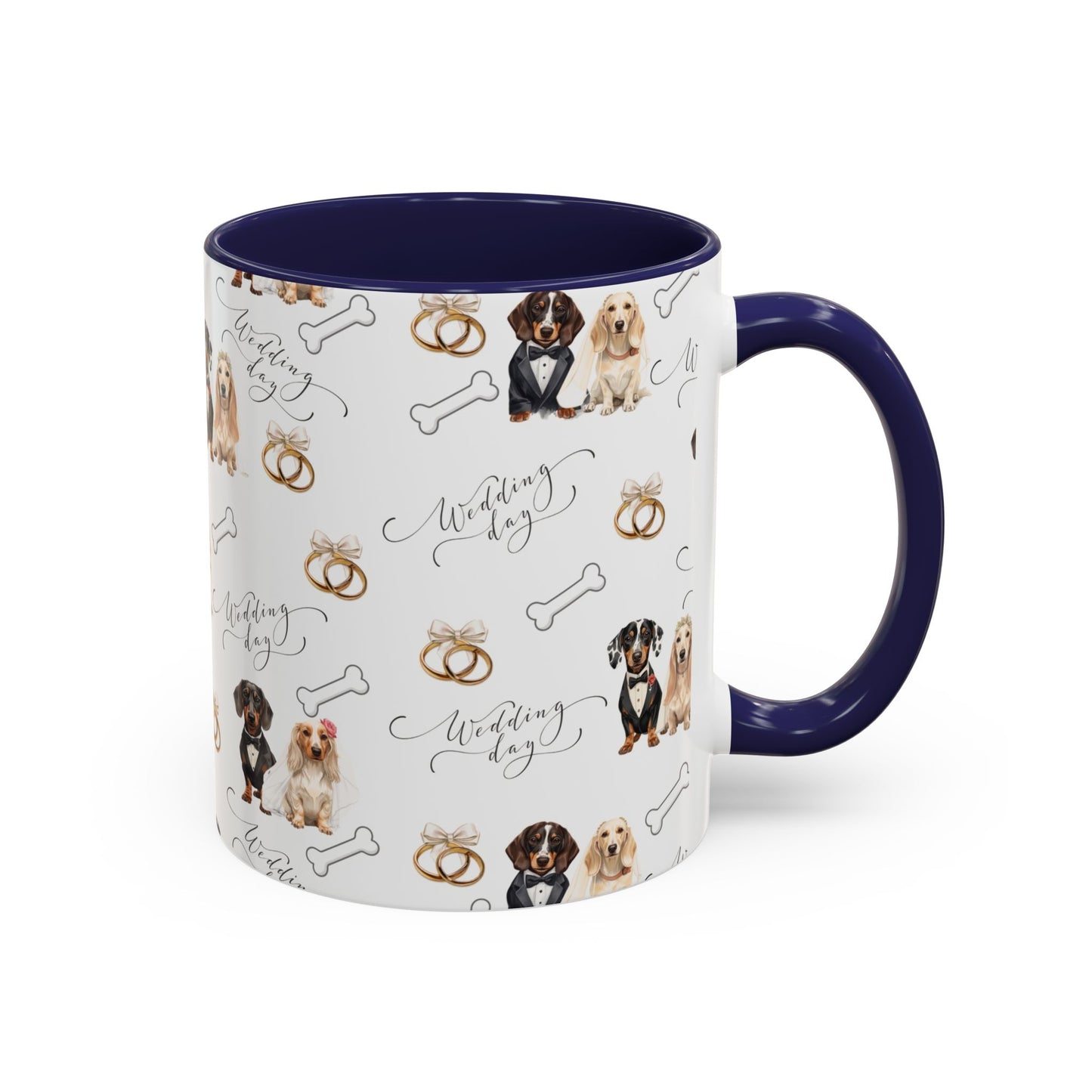 Wedding Dogs Coffee Mug — Cute Dachshund & Golden Retriever Pattern with 'Wedding Day' Accents (11/15oz)